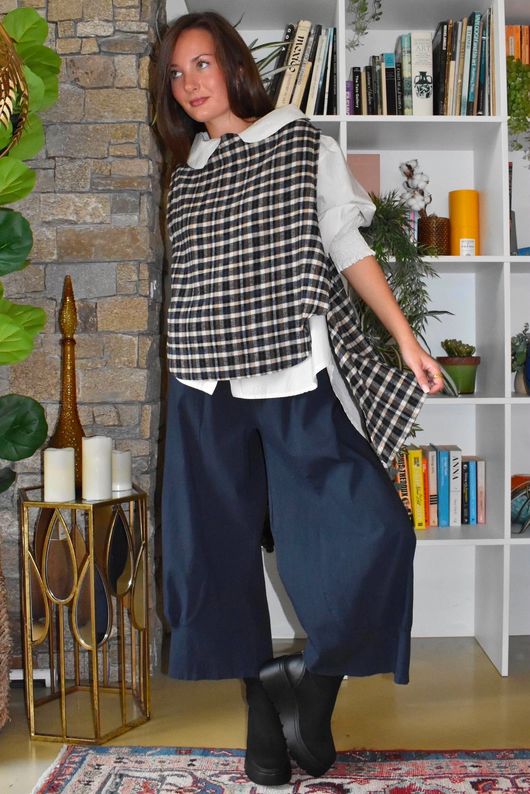 Jasper Plaid Brushed Cotton Tank Navy